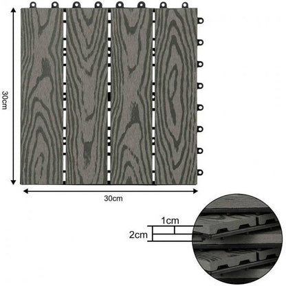 WPC Terrassenfliesen in Holzoptik, Bodenbelag mit Klicksystem, 11 Stück hellgrau