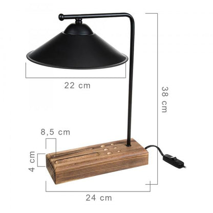 Lampe de table Folkestone E27 bois massif métal noir / bois