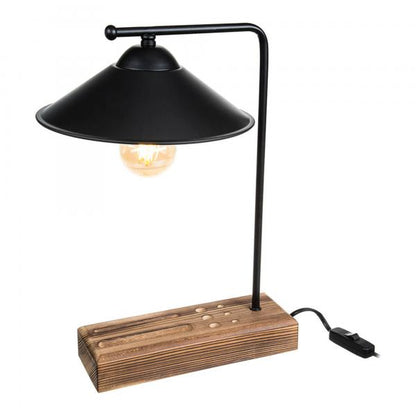 Lampe de table Folkestone E27 bois massif métal noir / bois