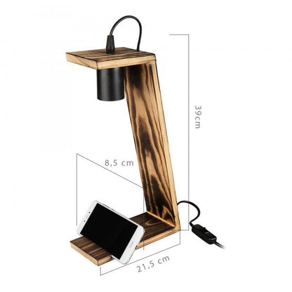 Lampe de table Gillingham E27 en bois massif noir / aspect bois