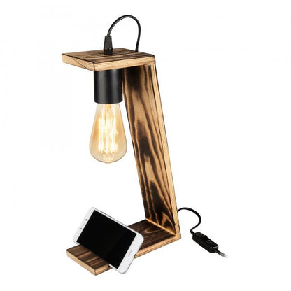 Lampe de table Gillingham E27 en bois massif noir / aspect bois