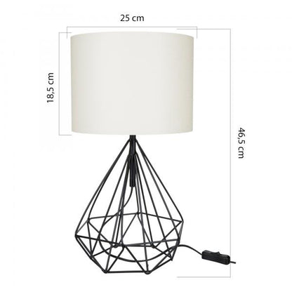 Lampe de table Gloucester E27 métal textile noir/blanc