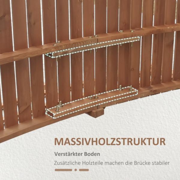 Gartenbrücke 1,5 m Holzbrücke Teichbrücke Zierbrücke mit Geländer Seil bis 200 kg Massivholz Braun