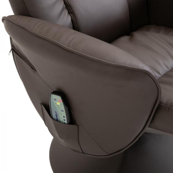 Fauteuil de relaxation avec repose-pieds espace de rangement fonction inclinable 10 points de vibration marron