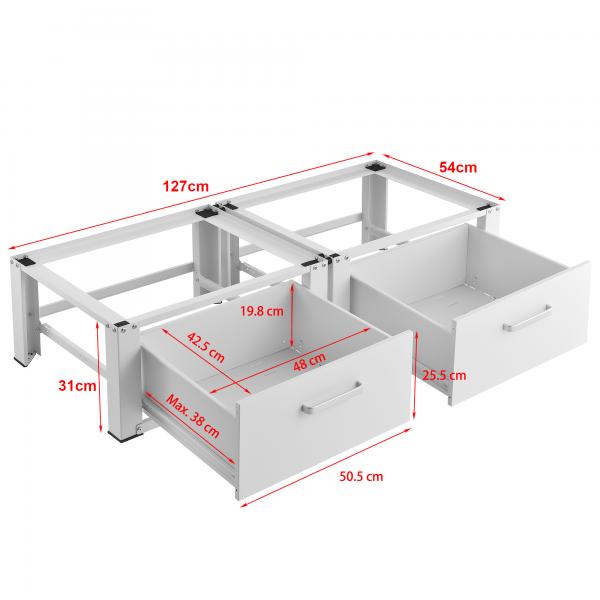 Socle lave-linge Heyen 2 compartiments avec 2 tiroirs 150 kg blanc