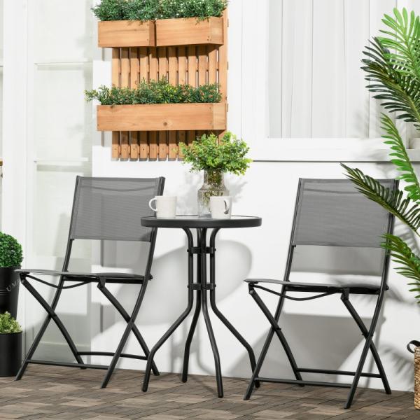 Gartenmöbel-Set, 3-tlg., runder Tisch, zwei Klappstühle, Stahlrahmen, grau - Palo24