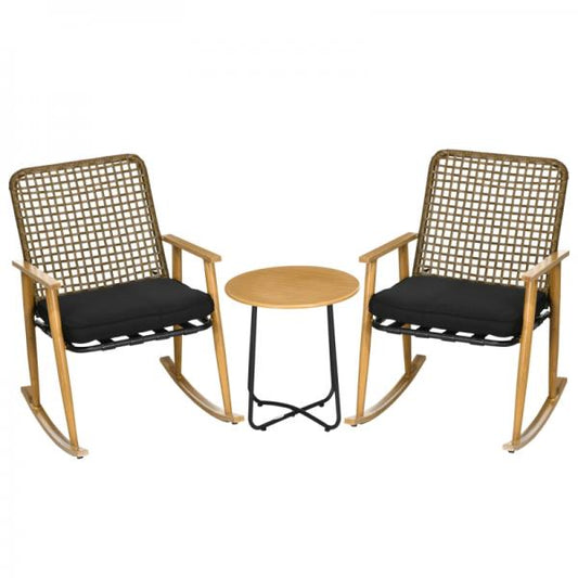 3 pezzi Set di mobili da giardino, 2 sedie a dondolo, 1 tavolino, struttura in acciaio, robusto polyrattan