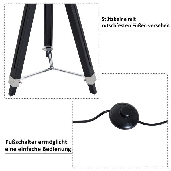 Stehlampe Dreibein höhenverstellbar 108-152cm E27 Schwarz