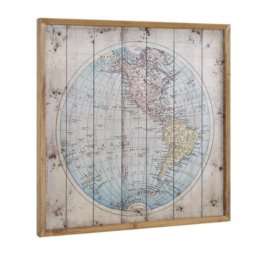 Wandbild 60x60cm Amerika Karte Globus Weltkarte Leinwand Bild GERAHMT