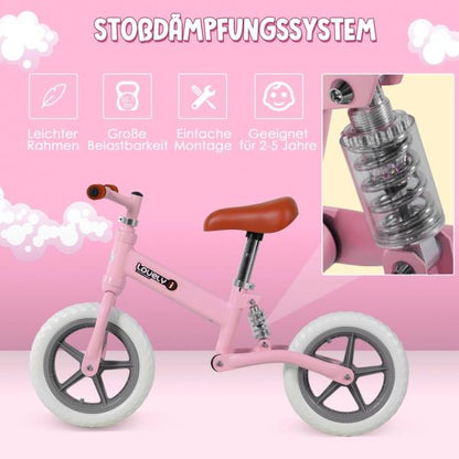 Laufrad mit Stoßdämpfer Kinderrad Lauflernrad Balance Bike 2-5 Jahre PP Rosa