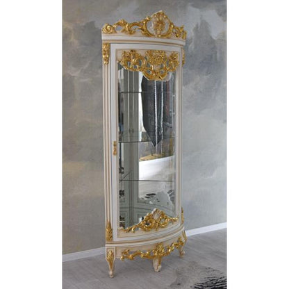 BAROCK VITRINE ANTIK ECKVITRINE WEISS GOLD ECKSCHRANK ECKREGAL ROKOKO VITRINENSCHRANK