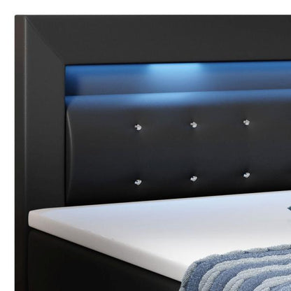 LED Boxspringbett Montana 180x200 cm - schwarz - mit Federkern Matratze