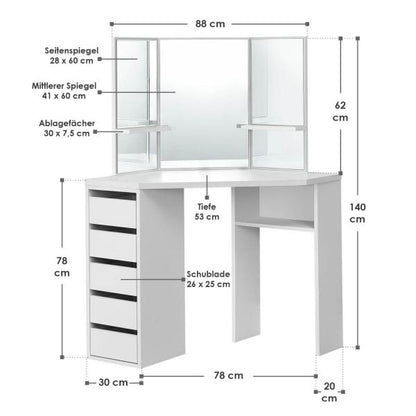 Schminktisch "Nova" weiss mit Spiegel ohne Hocker