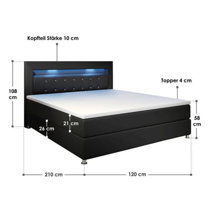 LED Boxspringbett Montana 120x200 cm Schwarz