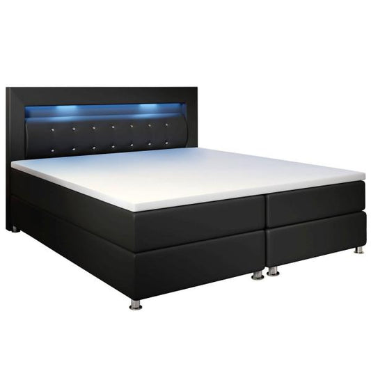 LED Boxspringbett Montana 180x200 cm - schwarz - mit Federkern Matratze