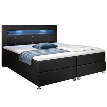 LED Boxspringbett Montana 180x200 cm - schwarz - mit Federkern Matratze