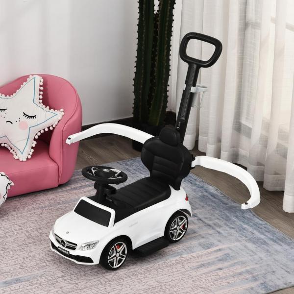 Kinderauto Kinderwagen Schub- und Haltestange mit Rückenlehne weiss