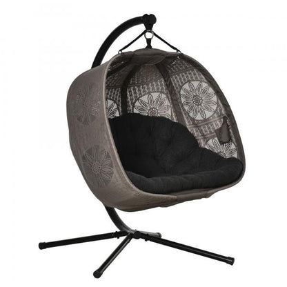 Hängesessel Hängekorb mit Gestell für 2 Personen faltbar Schwarz Sand - Palo24