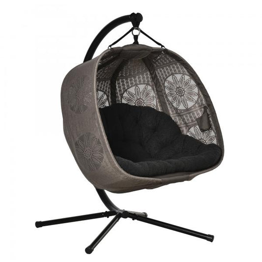 Hängesessel Hängekorb mit Gestell für 2 Personen faltbar Schwarz Sand - Palo24