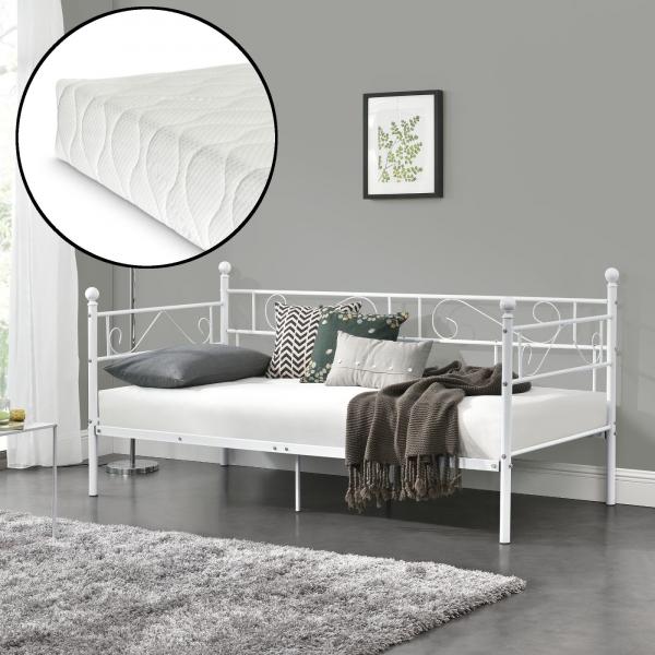 Metallbett Granada 90x200 cm mit Kaltschaummatratze Weiss