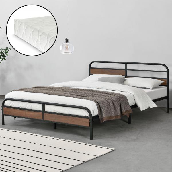 Letto in metallo Aarau 180x200 cm con materasso in schiuma fredda Nero