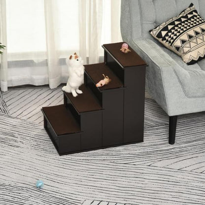 Katzentreppe Haustiertreppe mit Teppich Hundetreppe Dunkelbraun - Palo24