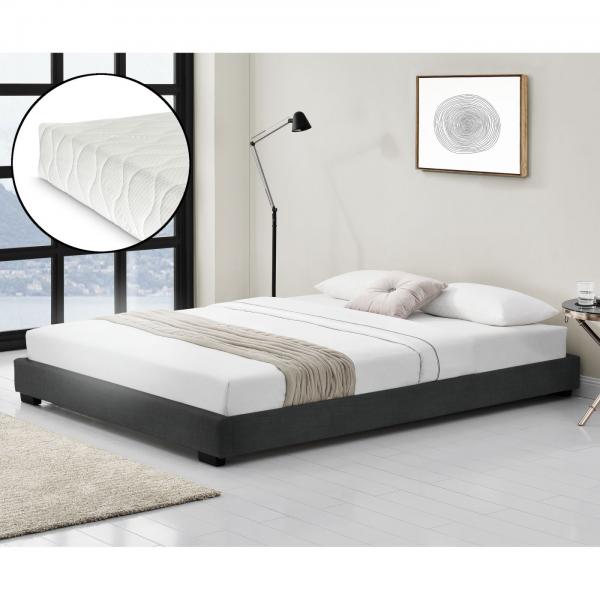 Lit simili cuir Solingen simili cuir avec matelas mousse froide 140x200 cm noir