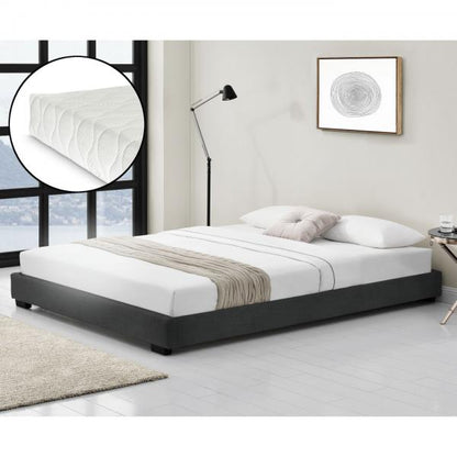 Lit simili cuir Solingen simili cuir avec matelas mousse froide 140x200 cm noir