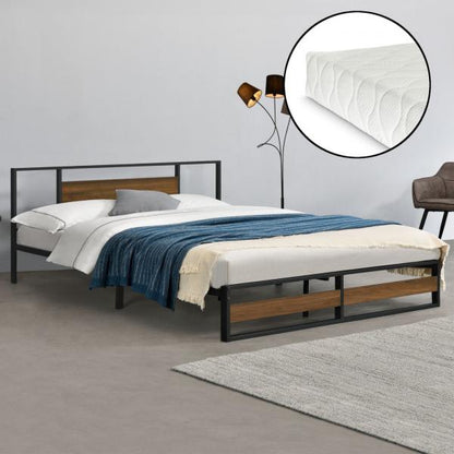 Letto in metallo Villach 180x200 cm con materasso in schiuma fredda effetto noce nero