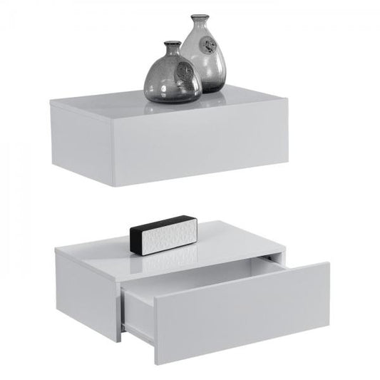 Comodino Oslo set da 2 46x30x15 cm pensile con cassetto bianco lucido