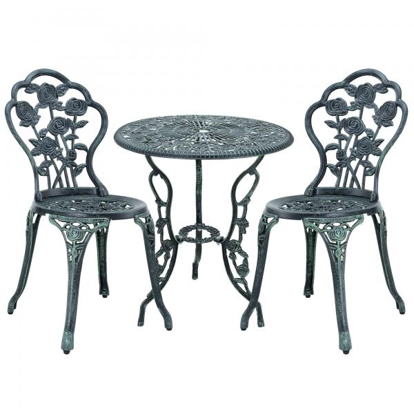 Salon de jardin Wakefield table ronde avec 2 chaises en fonte vert foncé