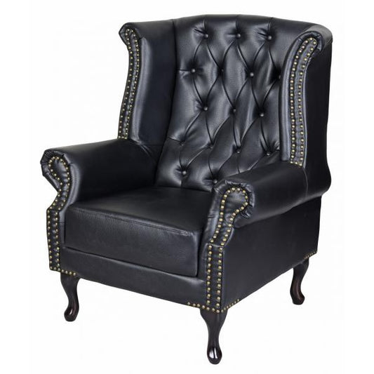 POLTRONA NERA WING CHAIR CHESTERFIELD ECOPELLE