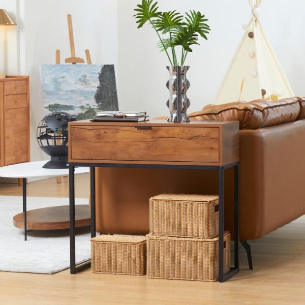 Konsolentisch im Industriedesign, Beistelltisch, Sideboard, 1 Schublade, Braun + Schwarz