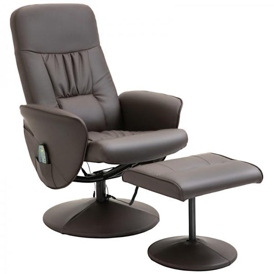 Fauteuil de relaxation avec repose-pieds espace de rangement fonction inclinable 10 points de vibration marron