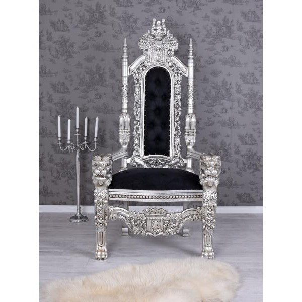 TRONO DEL LEONE CASTELLO DRACULA SEDIA ARGENTO NERO TRONO XXL SEDIA KINGCHAIR