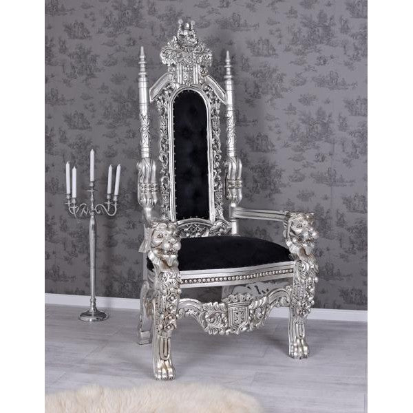 TRONO DEL LEONE CASTELLO DRACULA SEDIA ARGENTO NERO TRONO XXL SEDIA KINGCHAIR