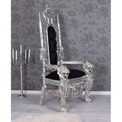 TRONO DEL LEONE CASTELLO DRACULA SEDIA ARGENTO NERO TRONO XXL SEDIA KINGCHAIR