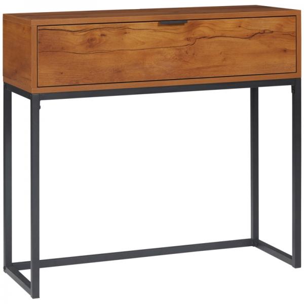 Konsolentisch im Industriedesign, Beistelltisch, Sideboard, 1 Schublade, Braun + Schwarz