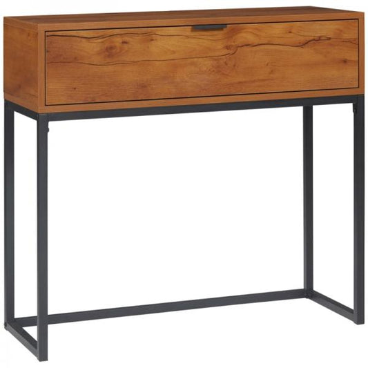 Table console design industriel, table d'appoint, buffet 1 tiroir, marron + noir