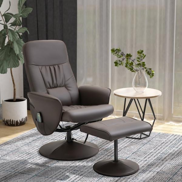 Fauteuil de relaxation avec repose-pieds espace de rangement fonction inclinable 10 points de vibration marron