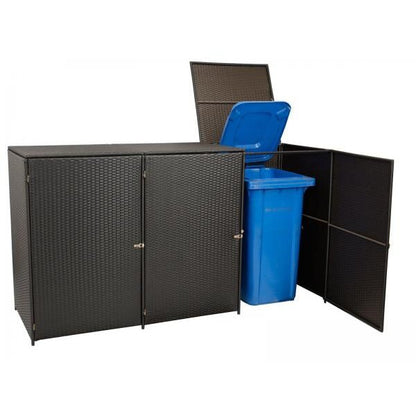 Mülltonnenbox 78x220x123cm für 3 Tonnen bis 240 Liter, Stahl + Polyrattan mocca
