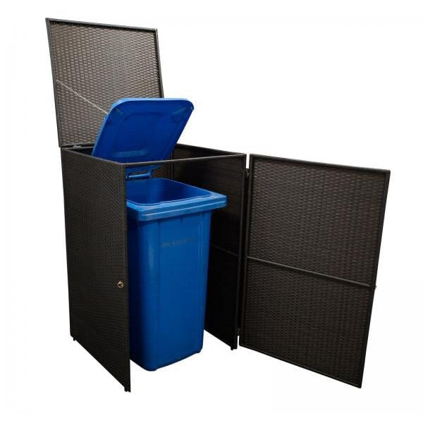 Mülltonnenbox 66x64x109cm für Tonnen bis 120 Liter, Stahl + Polyrattan mocca