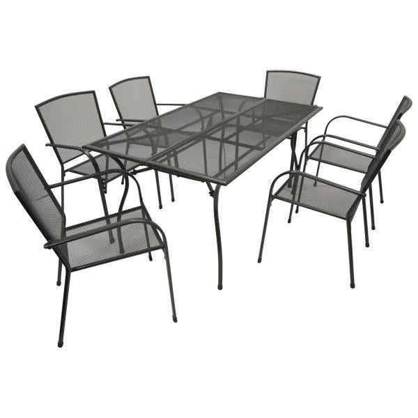 Garnitur Sitzgruppe CLASSIC 7-teilig, Streckmetall anthrazit (Tisch 90x150cm)