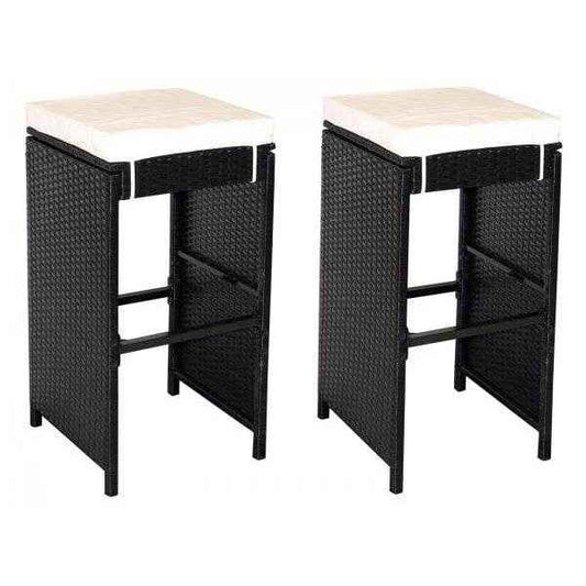 Barhocker DAVOS Geflecht schwarz, mit Polstern cremeweiss, 2 Stück