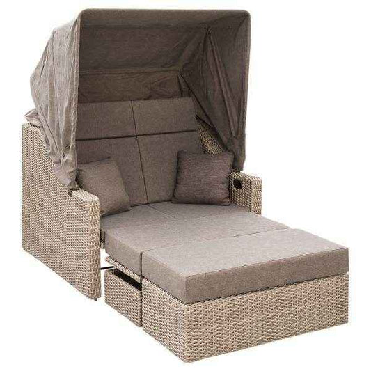 Funktionsliege RIMINI, Metall + Polyrattan natur, Polster beige, mit Verdeck