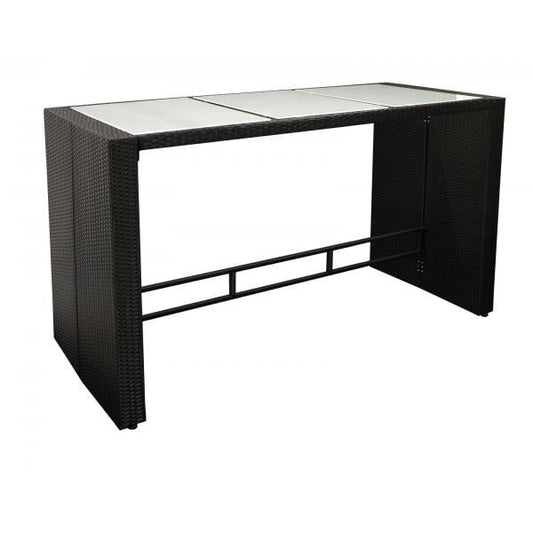 Bartisch DAVOS 185x80x110cm, Geflecht schwarz, Tischplatte Glas