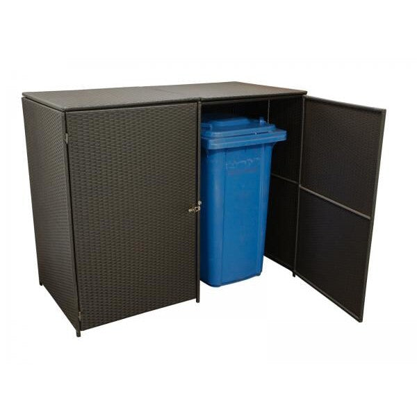 Mülltonnenbox 66x129x109cm für 2 Tonnen bis 120 Liter, Stahl + Polyrattan mocca