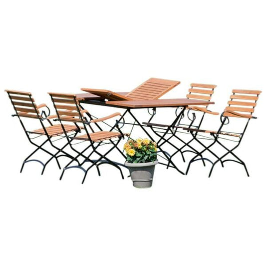 SCHLOSSGARTEN set pliant, 5 pièces, acier plat noir + eucalyptus, certifié FSC®