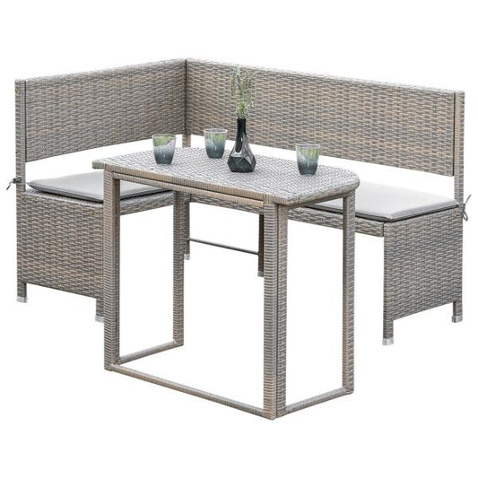 Eckbank Set BREGENZ 2-teilig, Stahl + Polyrattan grau-beige, mit Polster