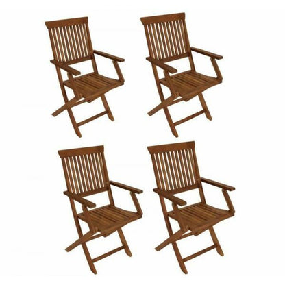 Lot de 4 chaises pliantes avec accoudoirs TOBAGO acacia huilé